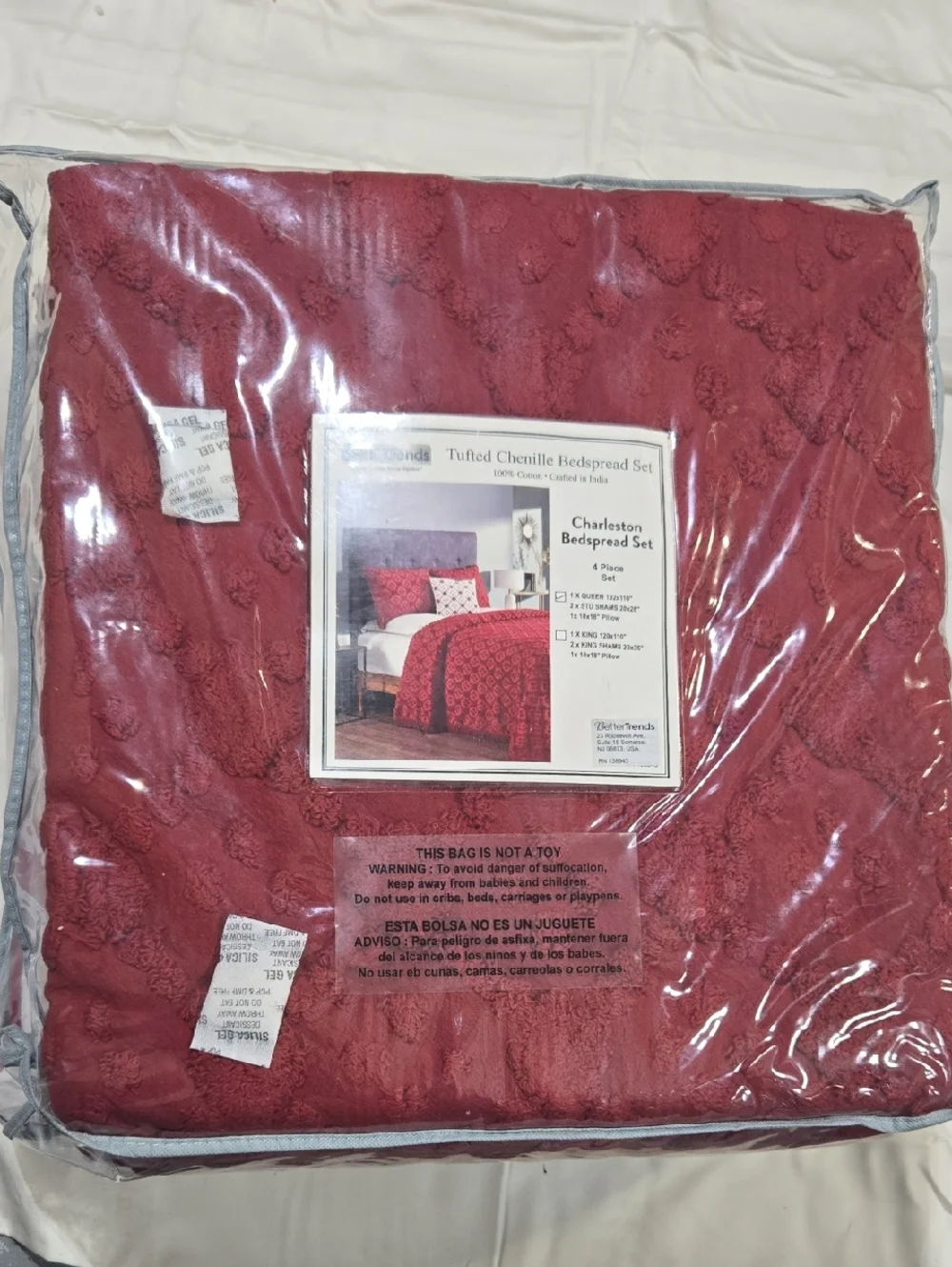 Red Crochet-Style Queen Bedspread Set - Cozy Home Bedding NEW.  JCPENNEY